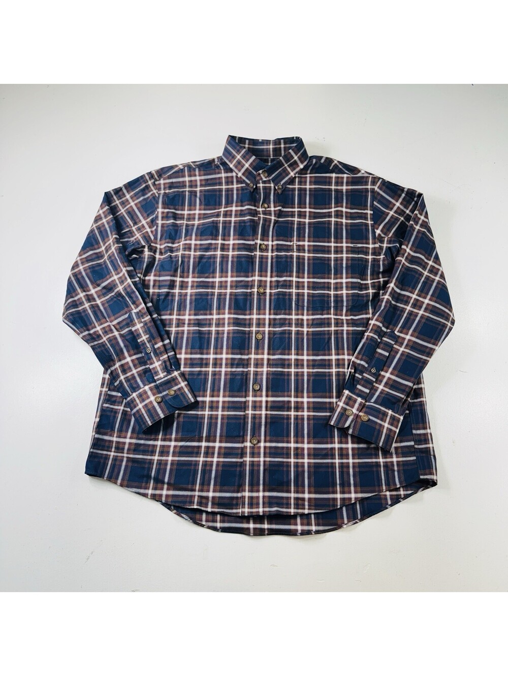 Cabelas Button Down Shirt Long Sleeve Blue Orange Plaid Mens Size Large